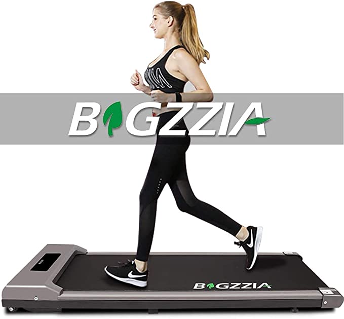 bigzzia Motorised Treadmill, Under Desk Treadmill Portable Walking Running Pad Flat Slim Machine with Remote Control and LCD Display for Home Office Gym Use, Installation-Free