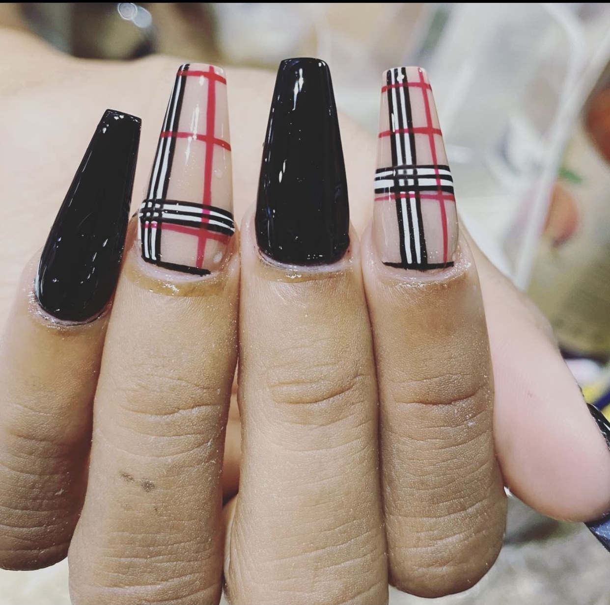 Black And Skin Burberry Nails