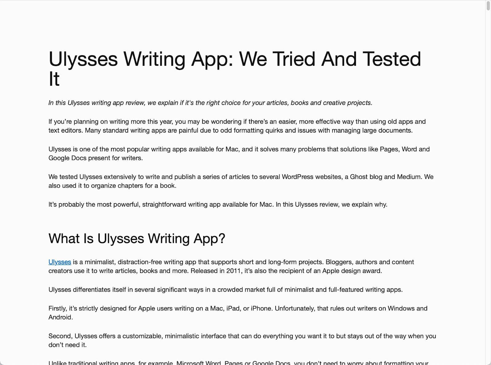 Exporting writing from Ulysses