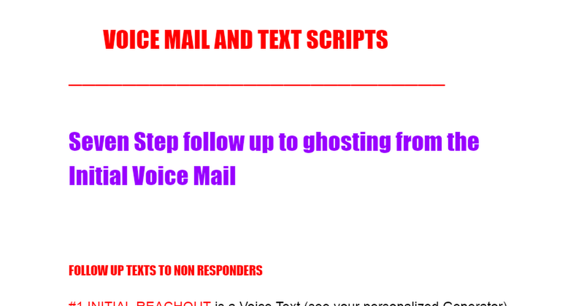 FOLLOW UP TEXT RESPONSES TO GHOSTS, OBJECTIONS AND REJECTIONS+ EXTRA REACH OUT SCRIPTS