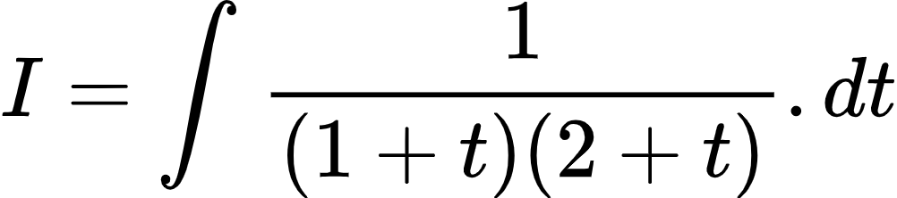 {"id":"2-0-0-0-0-0-0-0-0-0-0-0-0-0-0-0-0-1-1-1-0-1-1","type":"align*","code":"\\begin{align*}\n{I}&={\\int_{}^{}\\frac{1}{\\left(1+t\\right)\\left(2+t\\right)}.dt}\t\n\\end{align*}","font":{"color":"#000000","family":"Arial","size":10},"ts":1602843317935,"cs":"ZShyQdyWPVuBhoDaNfUYGQ==","size":{"width":166,"height":36}}