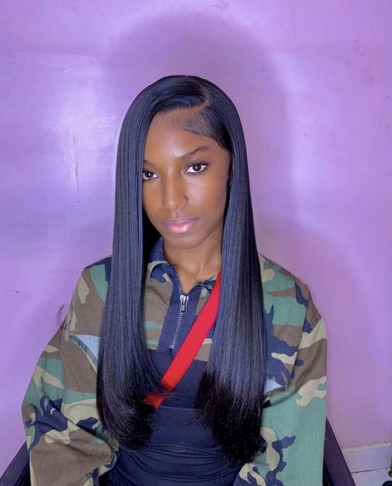 Beautiful lady shows off her long straight hair