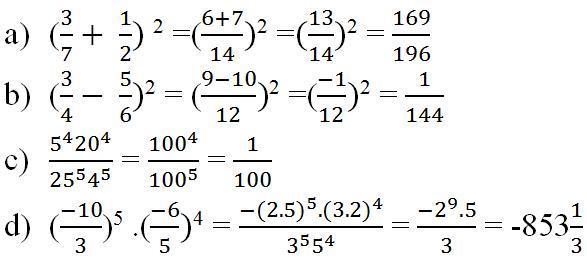 Giải bài tập SGK Toán lớp 7 bài 6: Lũy thừa của một số hữu tỉ (tiếp theo)