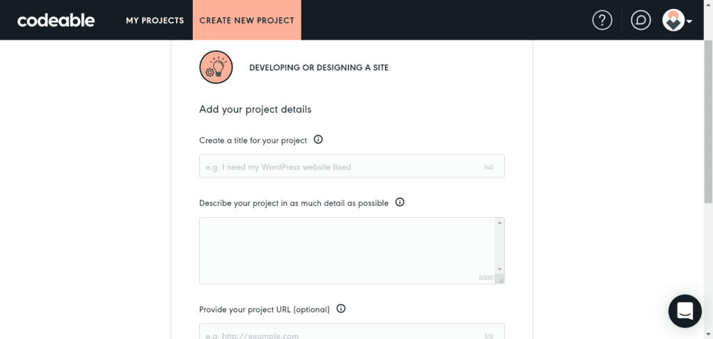 Add a new project on Codeable.