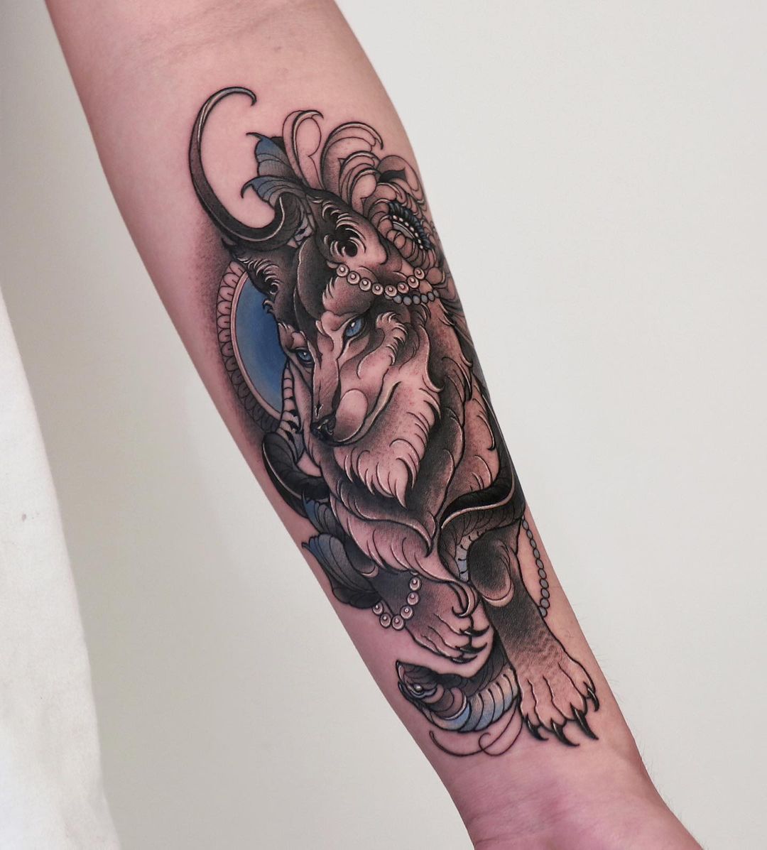 Ornamental Wolf Half Sleeve Tattoo