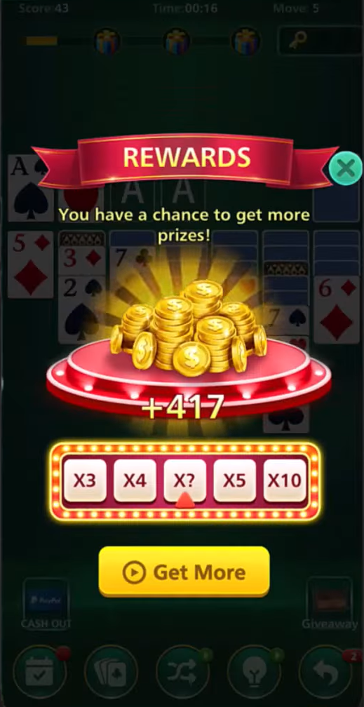 screenshot of rewards in Solitaire Cube
