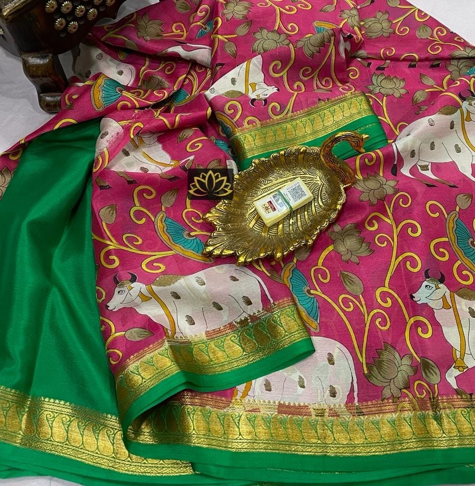 Mysore pure crep silk pichwai digital prints saree