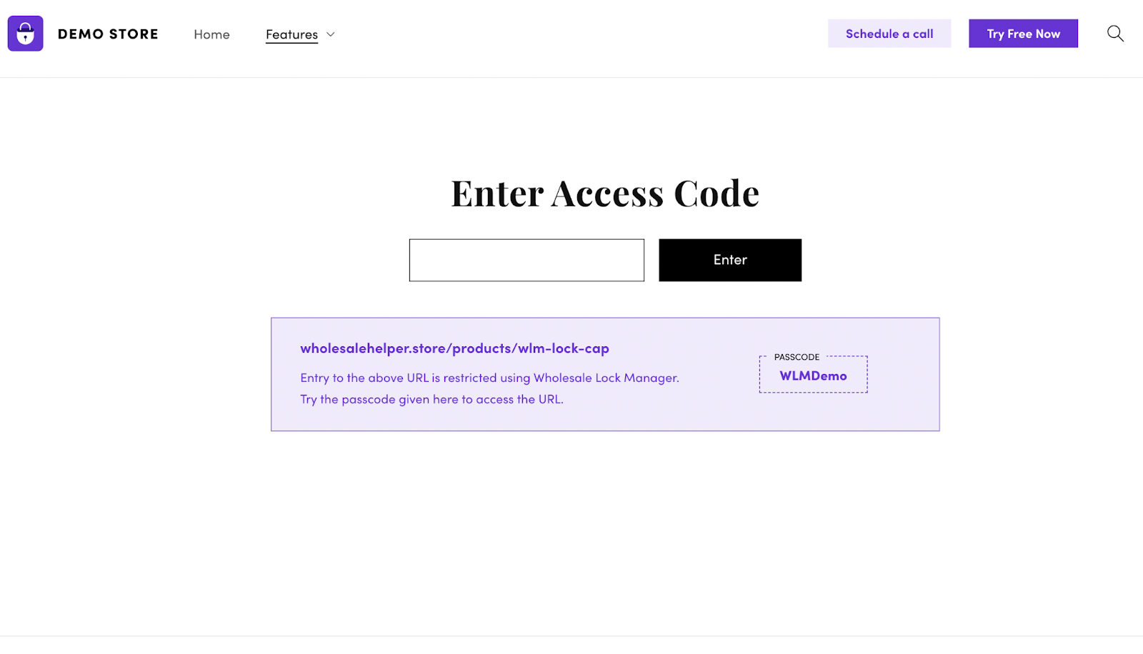 Passcode/Access Code required to access page content - wholesale b2b ecommerce
