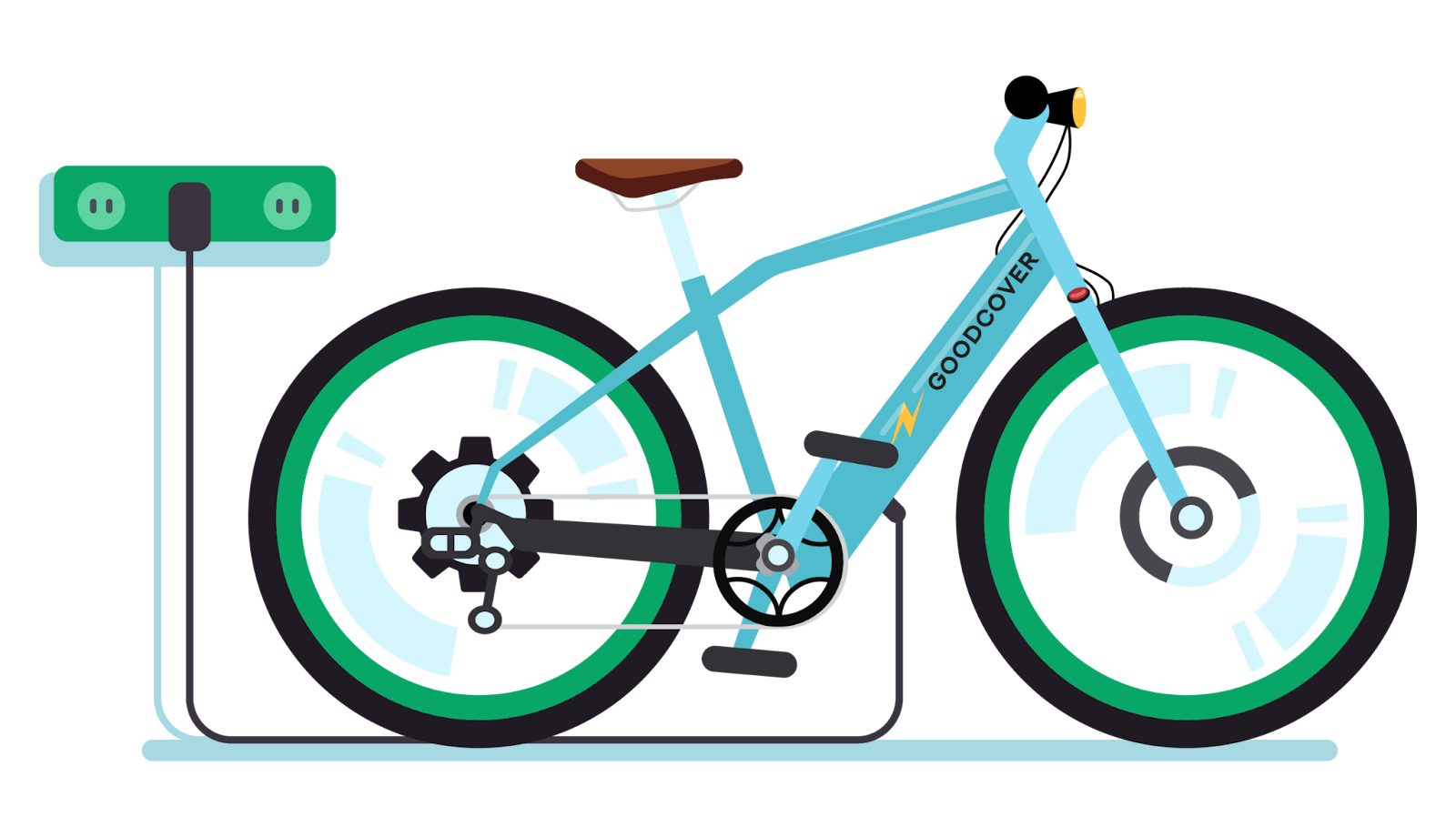 E-bike graphic showing bike with motor and pedals.