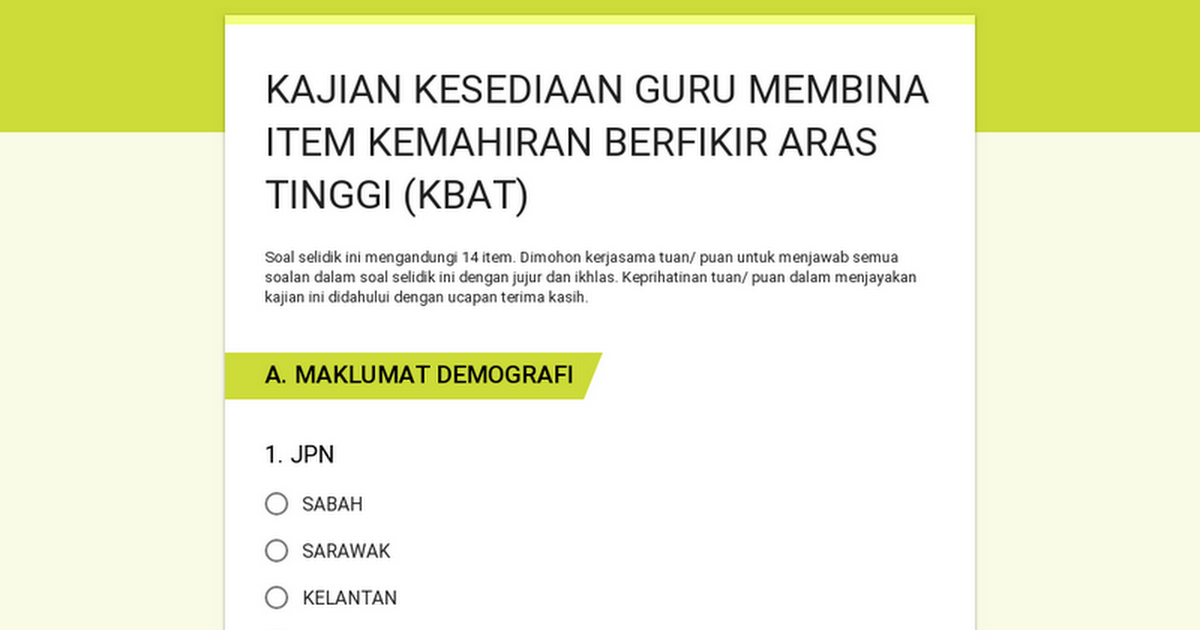 KAJIAN KESEDIAAN GURU MEMBINA ITEM KEMAHIRAN BERFIKIR ARAS 