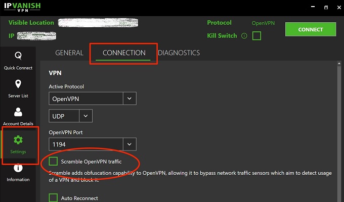 IPVanish Scramble feature