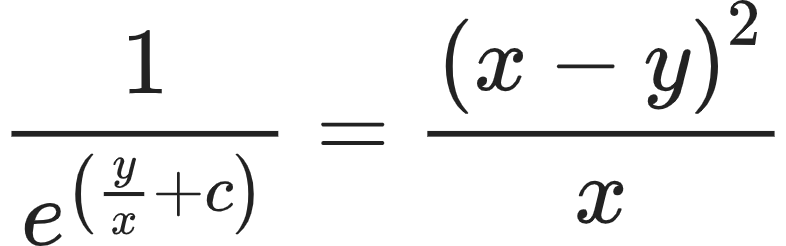 {"type":"align*","id":"22-1-0-0","code":"\\begin{align*}\n{\\frac{1}{e^{\\left(\\frac{y}{x}+c\\right)}}}&={\\frac{\\left(x-y\\right)^{2}}{x}}\t\n\\end{align*}","font":{"color":"#222222","size":10,"family":"Arial"},"ts":1603968108317,"cs":"f7vZkeQBI4OPV0oysOcWLQ==","size":{"width":130,"height":40}}