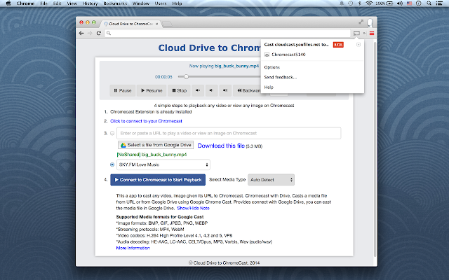 Screenshot of Cloud Drive, URL to ChromeCast™