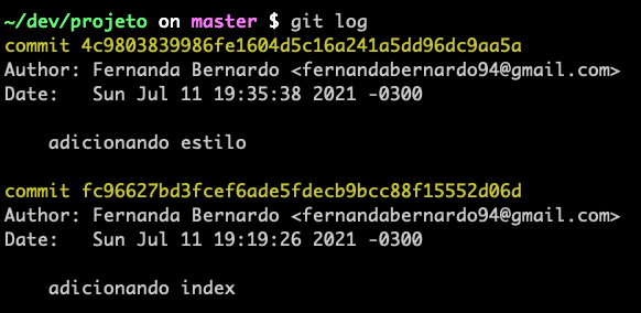 Verficando os commits feitos até então