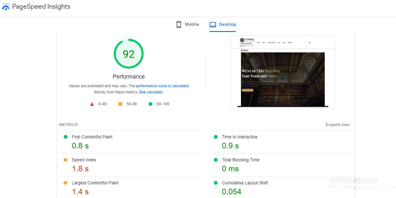 Page Speed by PageSpeed Insight