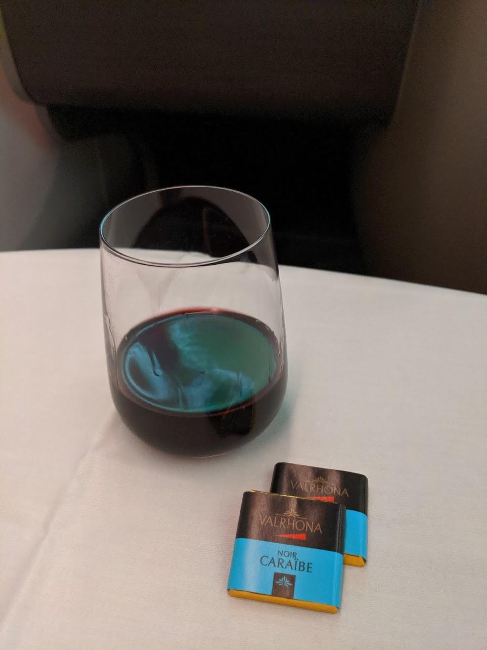 Qantas Business Class Wine and Chocolate