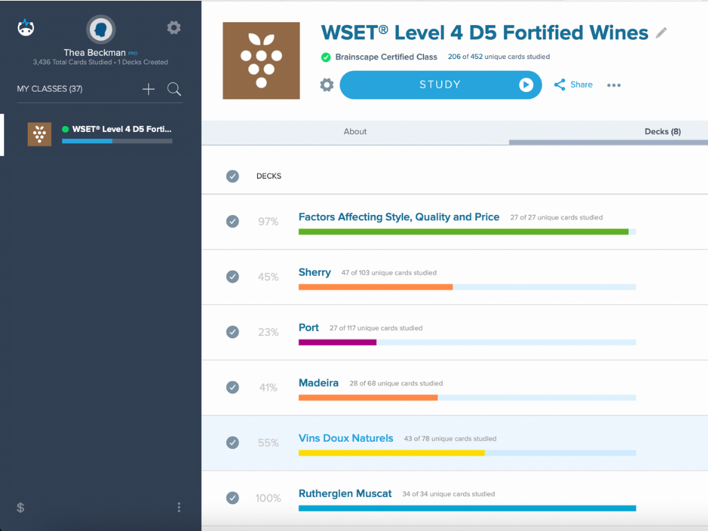 Dashboard for Fortified Wine flashcards on Brainscape