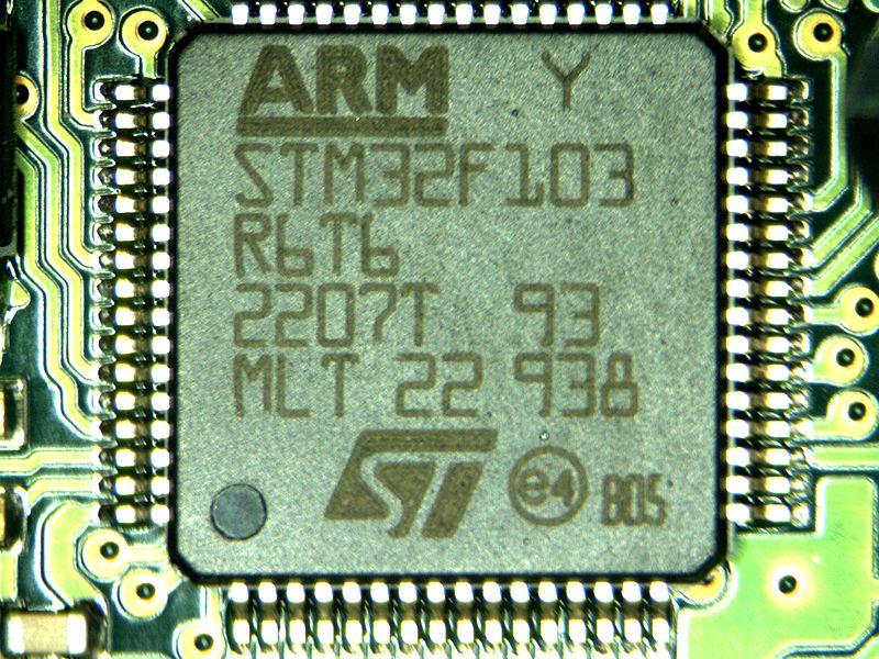 An STM32 microcontroller chip