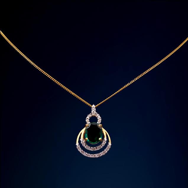 WAVED GREEN STONE DIAMOND PENDANT