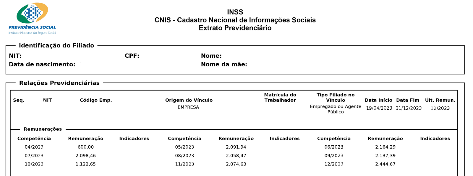 Modelo de CNIS