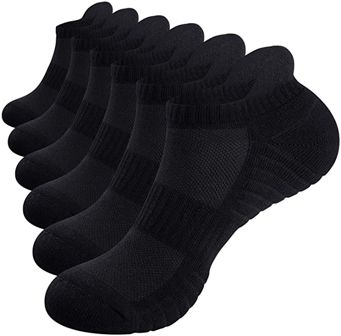 TANSTC Mens Socks, 6 Pairs Running Socks Anti-Blister Cushioned Cotton Socks, Breathable Athletic Socks Ankle Socks