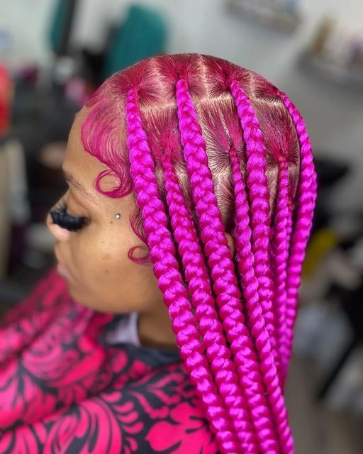 Close up view of the  pink large knotless braids