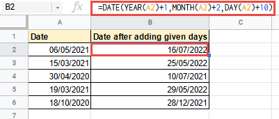 ajouter des jours aux dates feuilles google