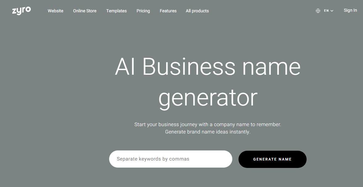 Zyro Business name generator