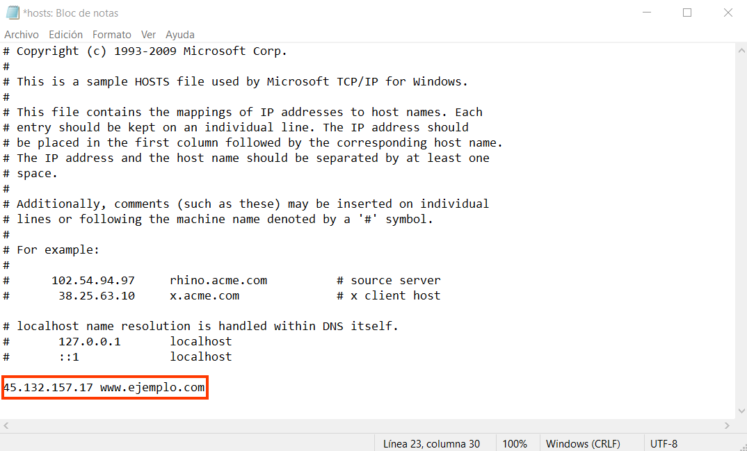 Editar archivo hosts en el Bloc de notas de Windows