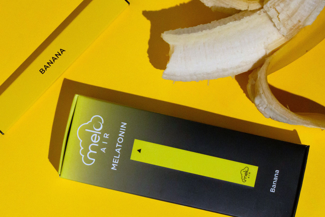 a box of MELO Air with a peeled ripe banana