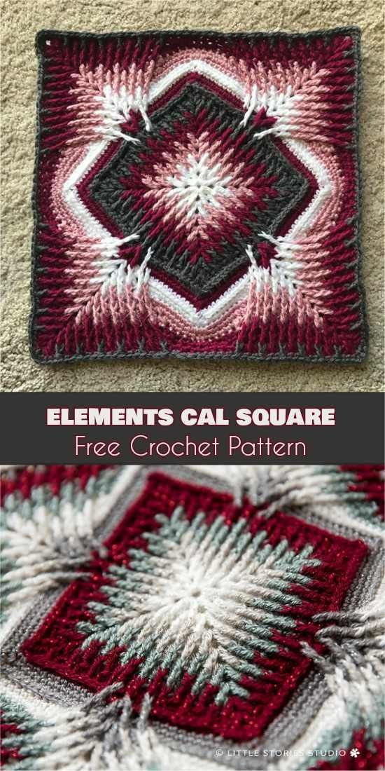 crochet afghan square with geometric pattern