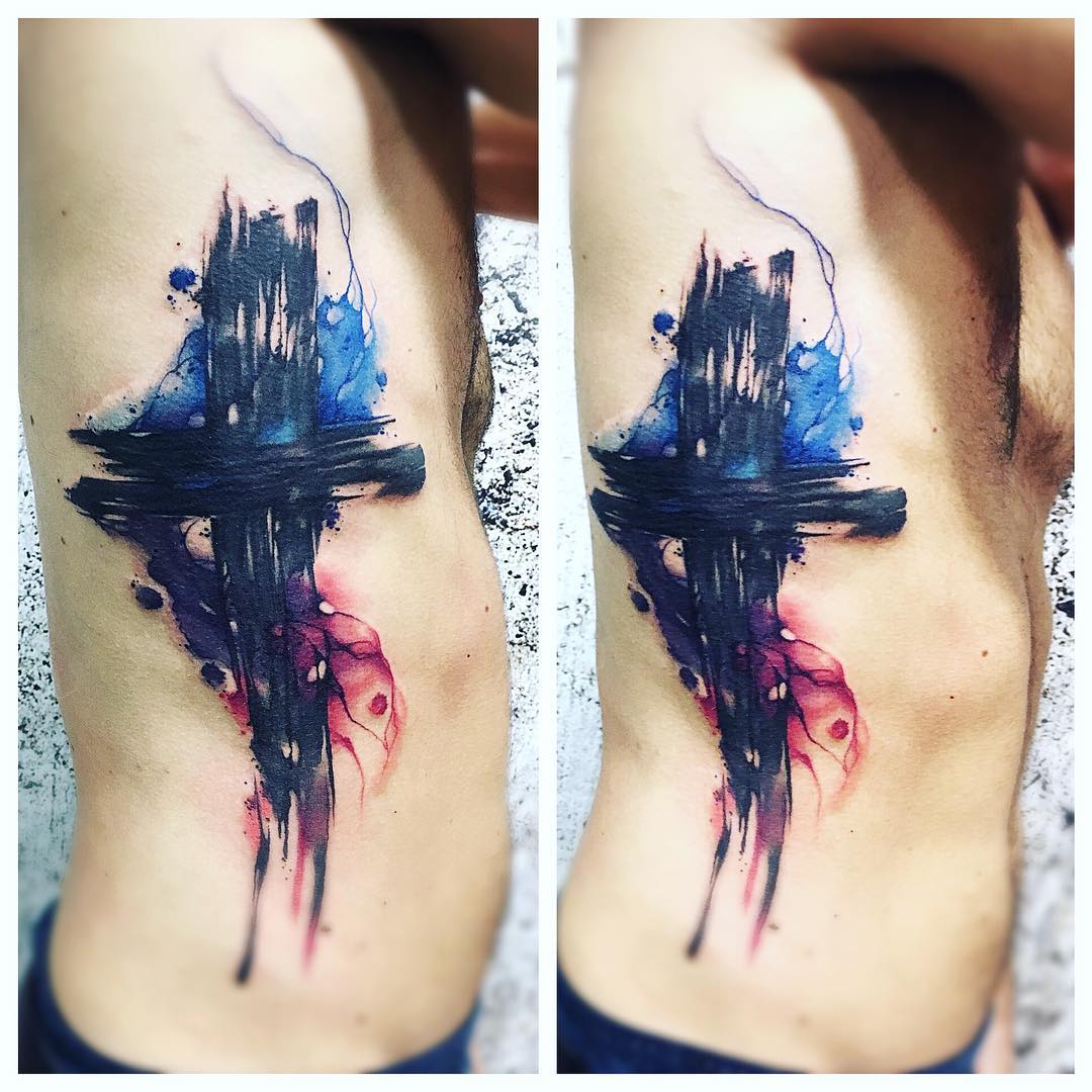 Watercolor Cross Tattoo