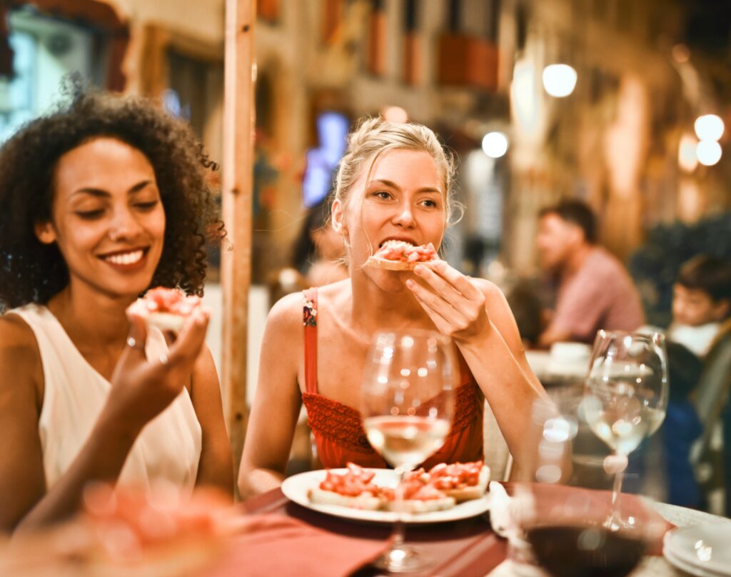 ladies eating dinner in a restaurant