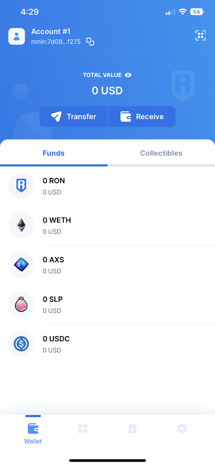 New Ronin Mobile Wallet interface