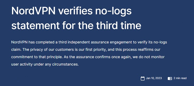 NordVPN no-log statement verified by audit