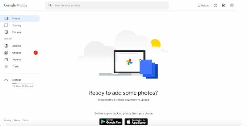 Écran Google Photos 