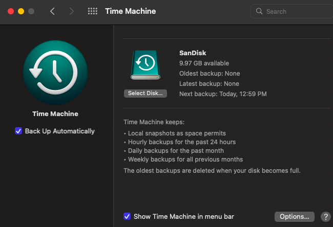 Launch Time Machine Backup