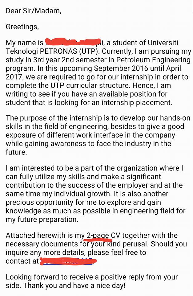 cover letter email bahasa melayu