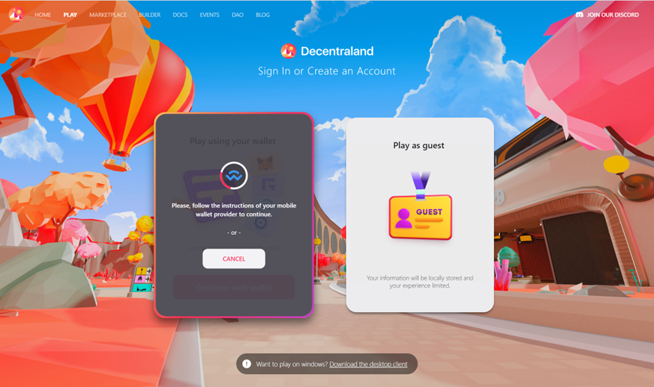 Decentraland Login