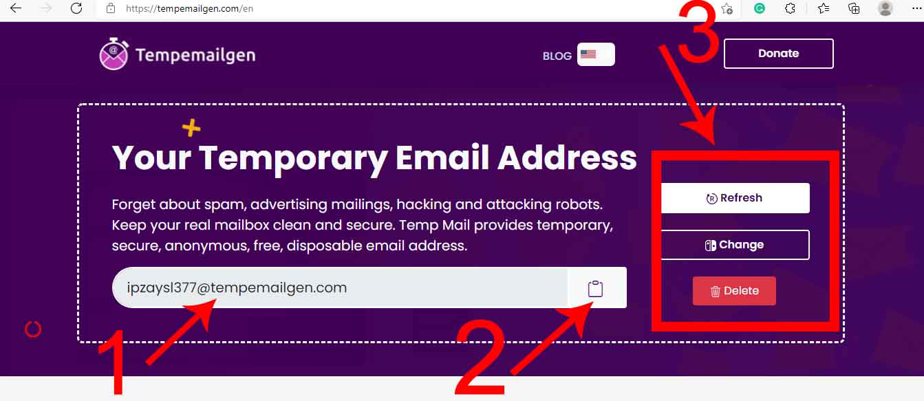 auto-generated temporary email address 