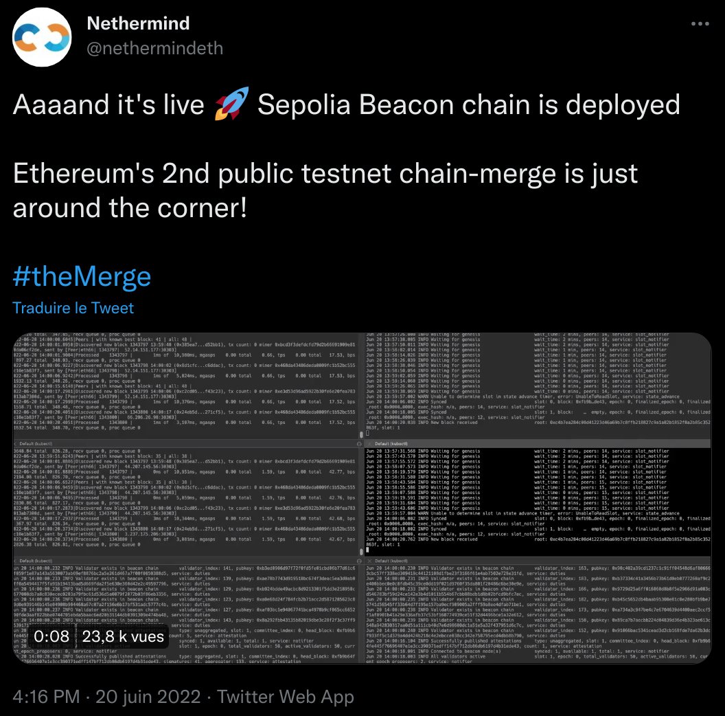 Nethermind annonce le déploiement d'une beacon chain spécifique à Sepolia.