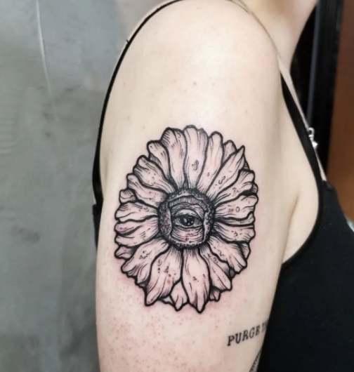 Hidden Eye Sunflower Freehand Art Tattoo