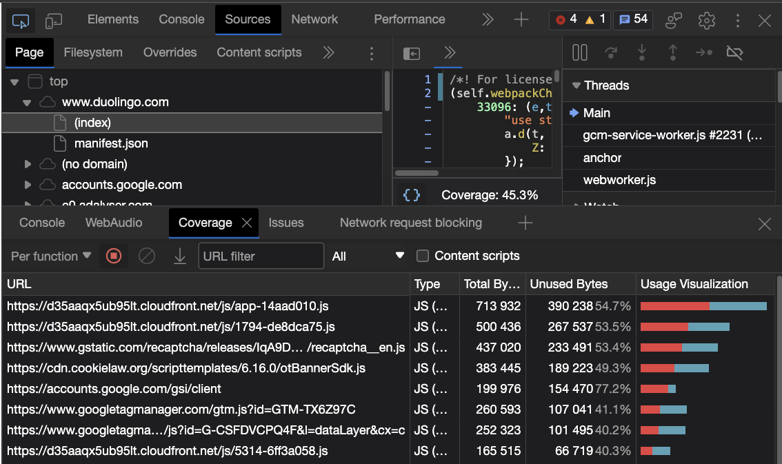 Coverage in DevTools