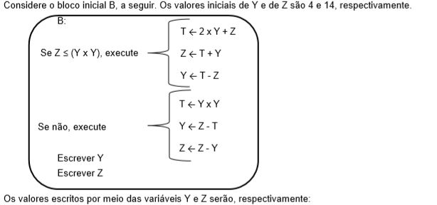 Os valores escritos por meio das variáveis Y e Z serão, respectivamente:  