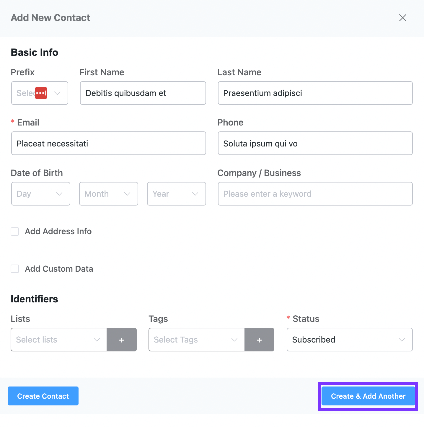 contact add in fluentcrm