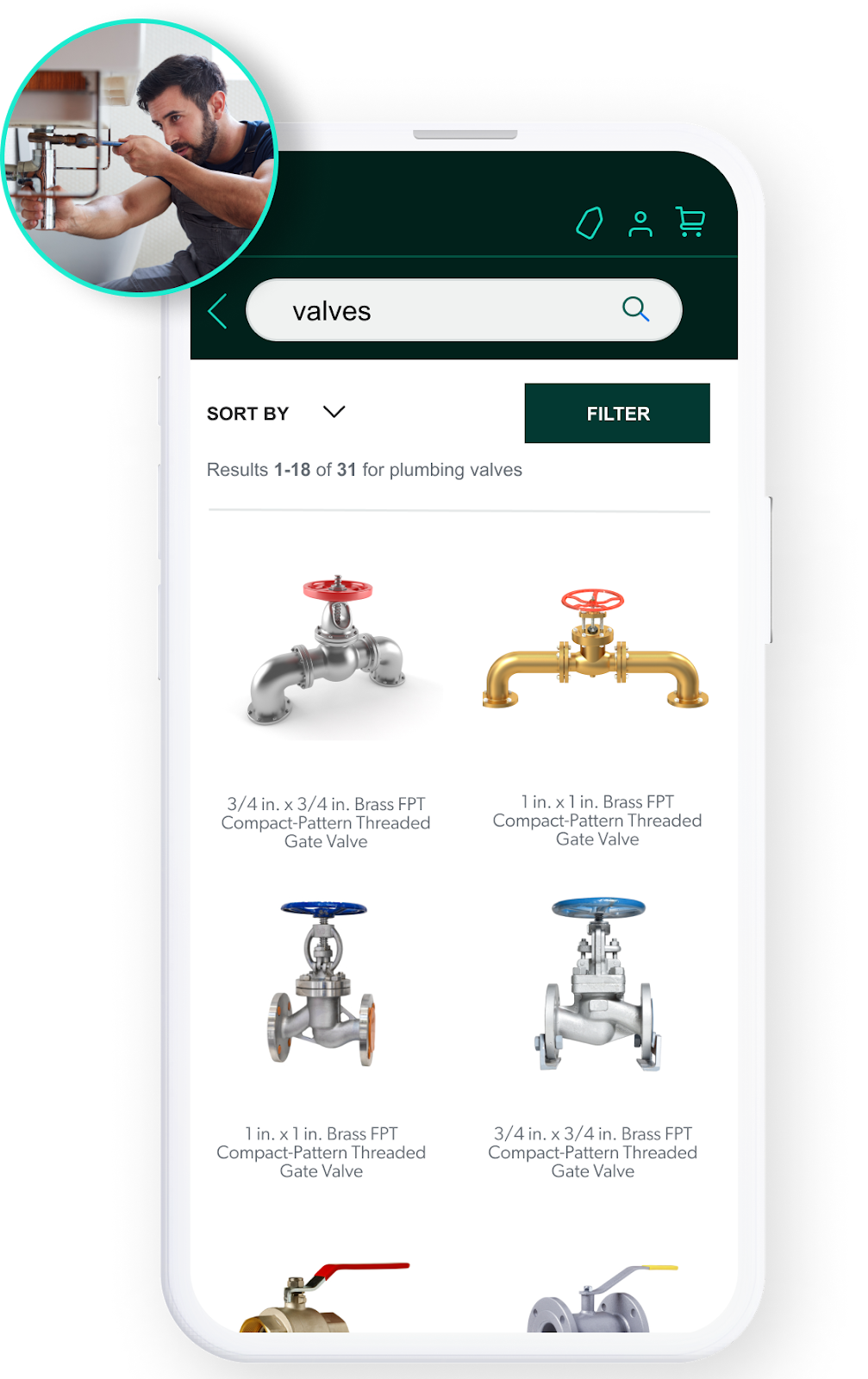 A graphic visualizes a plumber conducting a voice search for a needed part.