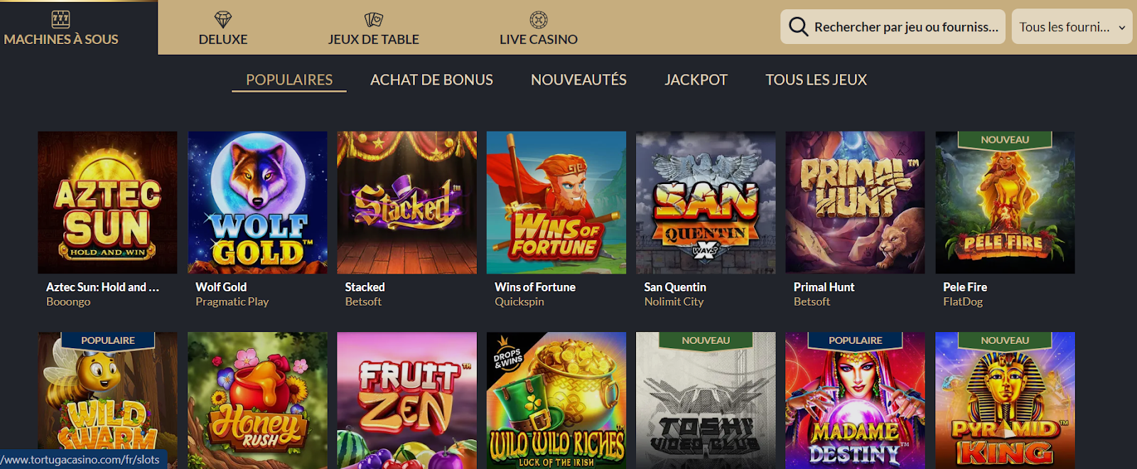 Catalogue de jeux Tortuga Casino