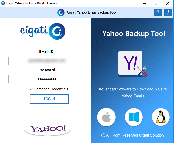 Launch Yahoo backup tool