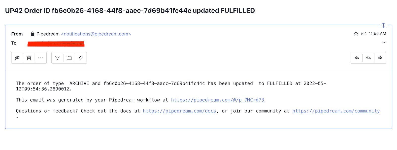 Order fulfilled email notification