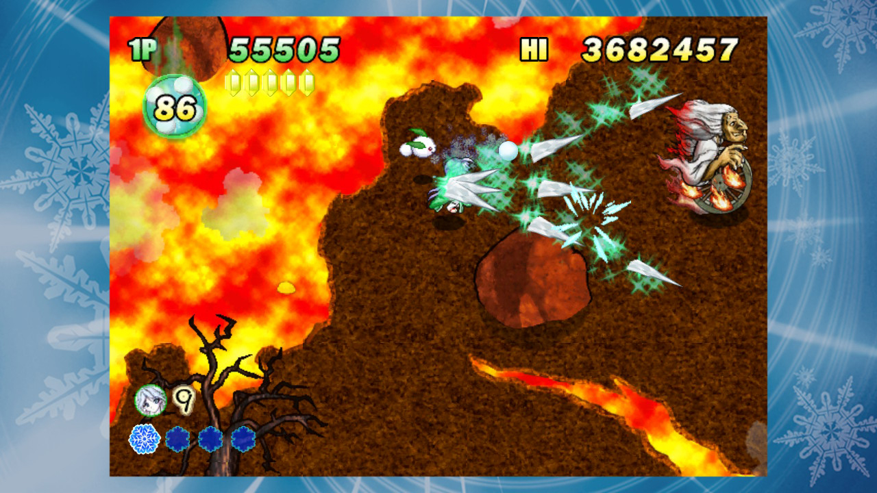 A lava filled screen with enemies attacking the princess from the right.